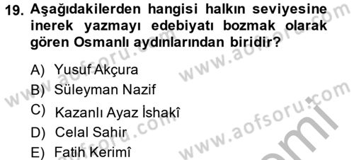 XIX. Yüzyıl Türk Dünyası Dersi 2013 - 2014 Yılı (Vize) Ara Sınav Soruları 19. Soru