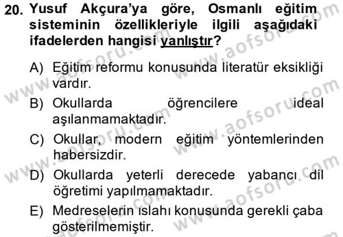 XIX. Yüzyıl Türk Dünyası Dersi 2013 - 2014 Yılı (Vize) Ara Sınav Soruları 20. Soru