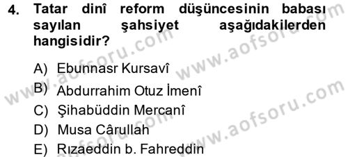XIX. Yüzyıl Türk Dünyası Dersi 2013 - 2014 Yılı (Vize) Ara Sınav Soruları 4. Soru
