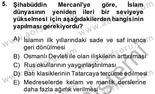 XIX. Yüzyıl Türk Dünyası Dersi 2013 - 2014 Yılı (Vize) Ara Sınav Soruları 5. Soru