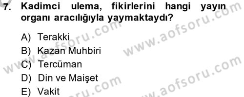 XIX. Yüzyıl Türk Dünyası Dersi 2013 - 2014 Yılı (Vize) Ara Sınav Soruları 7. Soru
