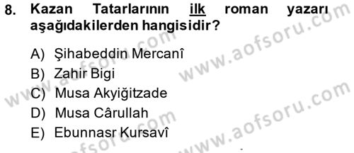 XIX. Yüzyıl Türk Dünyası Dersi 2013 - 2014 Yılı (Vize) Ara Sınav Soruları 8. Soru