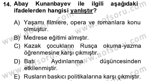 XIX. Yüzyıl Türk Dünyası Dersi 2013 - 2014 Yılı (Final) Dönem Sonu Sınav Soruları 14. Soru