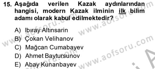 XIX. Yüzyıl Türk Dünyası Dersi 2013 - 2014 Yılı (Final) Dönem Sonu Sınav Soruları 15. Soru
