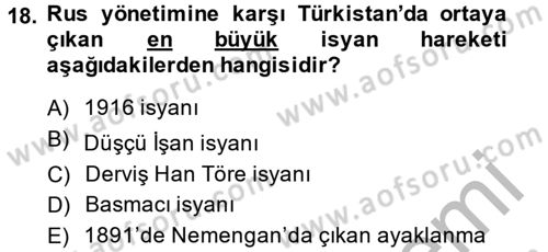 XIX. Yüzyıl Türk Dünyası Dersi 2013 - 2014 Yılı (Final) Dönem Sonu Sınav Soruları 18. Soru