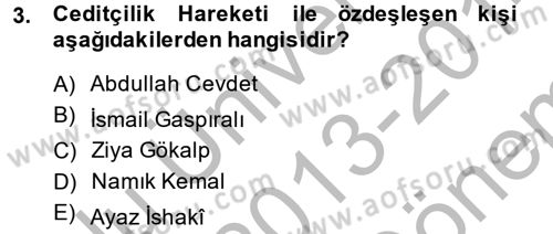 XIX. Yüzyıl Türk Dünyası Dersi 2013 - 2014 Yılı (Final) Dönem Sonu Sınav Soruları 3. Soru
