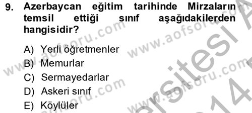 XIX. Yüzyıl Türk Dünyası Dersi 2013 - 2014 Yılı (Final) Dönem Sonu Sınav Soruları 9. Soru