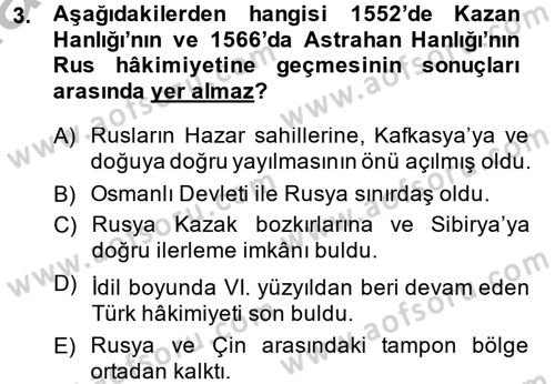 XIX. Yüzyıl Türk Dünyası Dersi 2014 - 2015 Yılı (Vize) Ara Sınavı 3. Soru