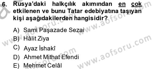 XIX. Yüzyıl Türk Dünyası Dersi 2014 - 2015 Yılı (Vize) Ara Sınav Soruları 6. Soru