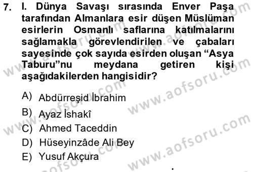 XIX. Yüzyıl Türk Dünyası Dersi 2014 - 2015 Yılı (Final) Dönem Sonu Sınav Soruları 7. Soru