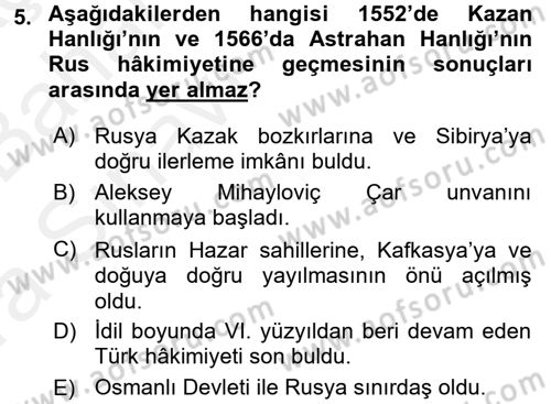XIX. Yüzyıl Türk Dünyası Dersi 2015 - 2016 Yılı (Vize) Ara Sınav Soruları 5. Soru
