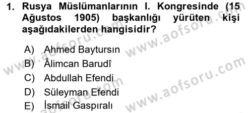 XIX. Yüzyıl Türk Dünyası Dersi 2015 - 2016 Yılı (Final) Dönem Sonu Sınav Soruları 1. Soru