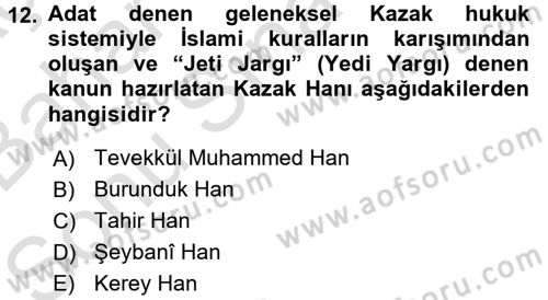 XIX. Yüzyıl Türk Dünyası Dersi 2015 - 2016 Yılı (Final) Dönem Sonu Sınav Soruları 12. Soru