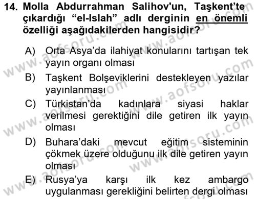 XIX. Yüzyıl Türk Dünyası Dersi 2015 - 2016 Yılı (Final) Dönem Sonu Sınav Soruları 14. Soru