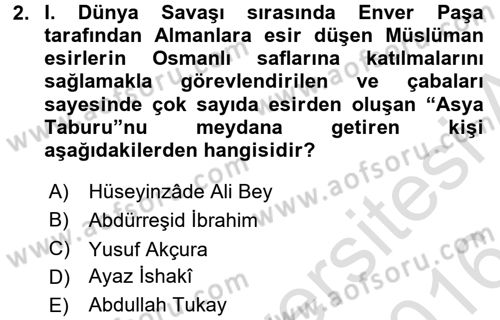 XIX. Yüzyıl Türk Dünyası Dersi 2015 - 2016 Yılı (Final) Dönem Sonu Sınav Soruları 2. Soru