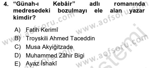 XIX. Yüzyıl Türk Dünyası Dersi 2015 - 2016 Yılı (Final) Dönem Sonu Sınav Soruları 4. Soru