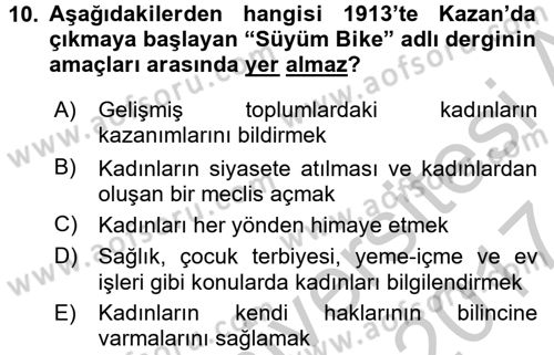 XIX. Yüzyıl Türk Dünyası Dersi 2016 - 2017 Yılı (Vize) Ara Sınav Soruları 10. Soru