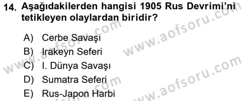 XIX. Yüzyıl Türk Dünyası Dersi 2016 - 2017 Yılı (Vize) Ara Sınav Soruları 14. Soru