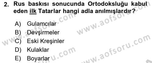 XIX. Yüzyıl Türk Dünyası Dersi 2016 - 2017 Yılı (Vize) Ara Sınav Soruları 2. Soru