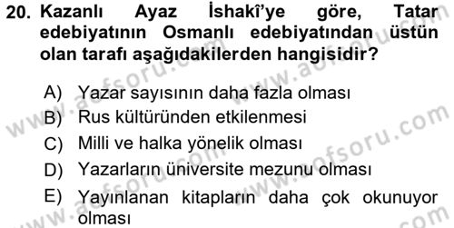 XIX. Yüzyıl Türk Dünyası Dersi 2016 - 2017 Yılı (Vize) Ara Sınav Soruları 20. Soru