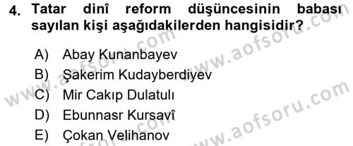 XIX. Yüzyıl Türk Dünyası Dersi 2016 - 2017 Yılı (Vize) Ara Sınav Soruları 4. Soru