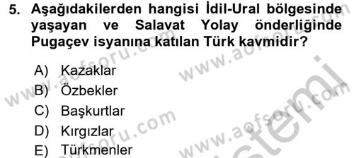 XIX. Yüzyıl Türk Dünyası Dersi 2016 - 2017 Yılı (Vize) Ara Sınav Soruları 5. Soru