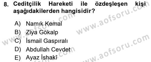 XIX. Yüzyıl Türk Dünyası Dersi 2016 - 2017 Yılı (Vize) Ara Sınav Soruları 8. Soru
