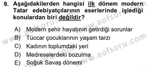 XIX. Yüzyıl Türk Dünyası Dersi 2016 - 2017 Yılı (Vize) Ara Sınav Soruları 9. Soru