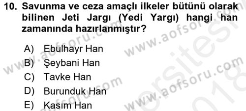 XIX. Yüzyıl Türk Dünyası Dersi 2017 - 2018 Yılı (Final) Dönem Sonu Sınav Soruları 10. Soru
