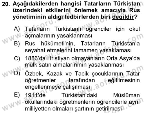 XIX. Yüzyıl Türk Dünyası Dersi 2017 - 2018 Yılı (Final) Dönem Sonu Sınav Soruları 20. Soru