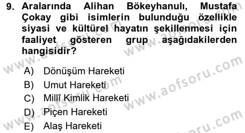 XIX. Yüzyıl Türk Dünyası Dersi 2017 - 2018 Yılı (Final) Dönem Sonu Sınav Soruları 9. Soru