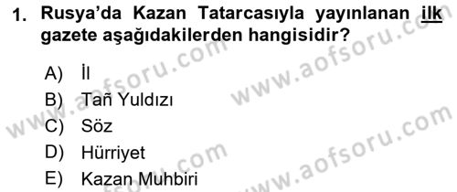 XIX. Yüzyıl Türk Dünyası Dersi 2018 - 2019 Yılı 3 Ders Sınav Soruları 1. Soru