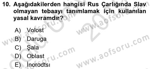 XIX. Yüzyıl Türk Dünyası Dersi 2018 - 2019 Yılı 3 Ders Sınav Soruları 10. Soru