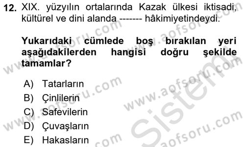 XIX. Yüzyıl Türk Dünyası Dersi 2018 - 2019 Yılı 3 Ders Sınav Soruları 12. Soru