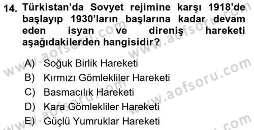 XIX. Yüzyıl Türk Dünyası Dersi 2018 - 2019 Yılı 3 Ders Sınav Soruları 14. Soru