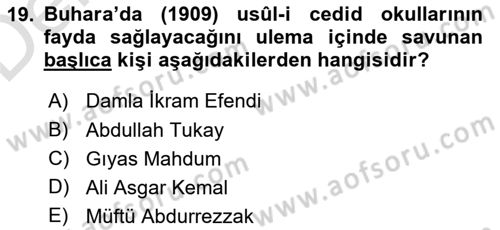 XIX. Yüzyıl Türk Dünyası Dersi 2018 - 2019 Yılı 3 Ders Sınav Soruları 19. Soru