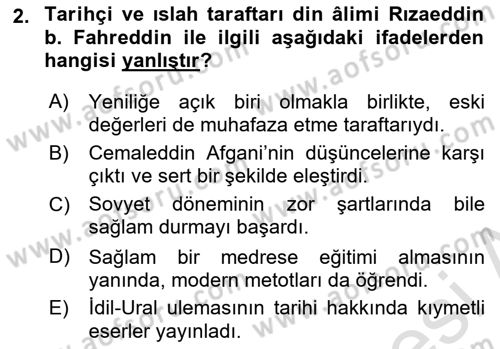 XIX. Yüzyıl Türk Dünyası Dersi 2018 - 2019 Yılı 3 Ders Sınav Soruları 2. Soru