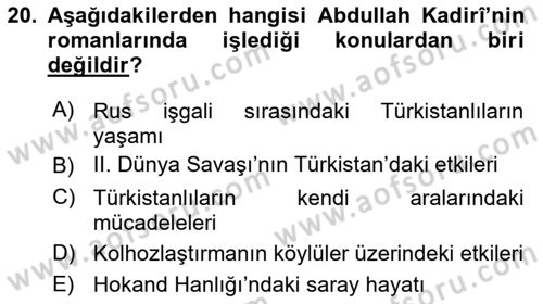 XIX. Yüzyıl Türk Dünyası Dersi 2018 - 2019 Yılı 3 Ders Sınav Soruları 20. Soru