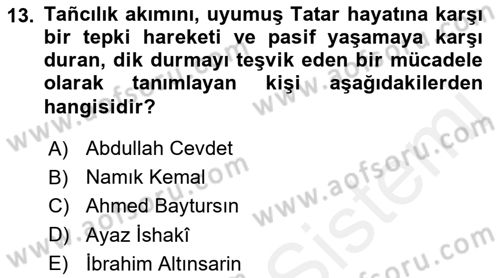 XIX. Yüzyıl Türk Dünyası Dersi 2018 - 2019 Yılı (Vize) Ara Sınav Soruları 13. Soru