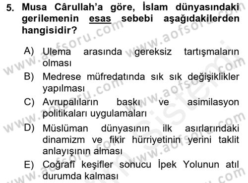XIX. Yüzyıl Türk Dünyası Dersi 2018 - 2019 Yılı (Vize) Ara Sınav Soruları 5. Soru