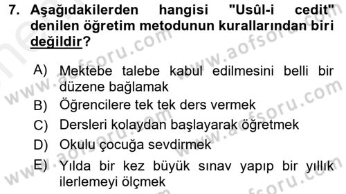 XIX. Yüzyıl Türk Dünyası Dersi 2018 - 2019 Yılı (Vize) Ara Sınav Soruları 7. Soru