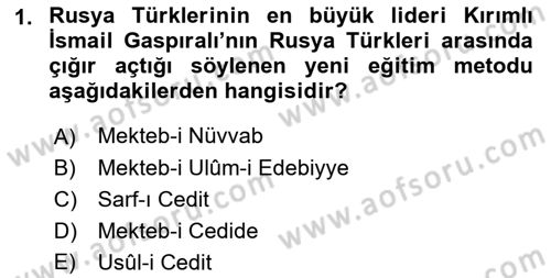 XIX. Yüzyıl Türk Dünyası Dersi 2018 - 2019 Yılı Yaz Okulu Sınav Soruları 1. Soru
