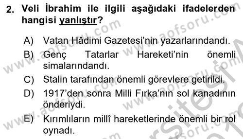 XIX. Yüzyıl Türk Dünyası Dersi 2018 - 2019 Yılı Yaz Okulu Sınav Soruları 2. Soru