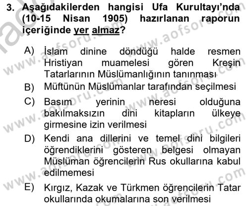XIX. Yüzyıl Türk Dünyası Dersi 2018 - 2019 Yılı Yaz Okulu Sınav Soruları 3. Soru