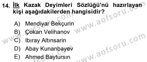 XIX. Yüzyıl Türk Dünyası Dersi 2020 - 2021 Yılı Yaz Okulu Sınav Soruları 14. Soru