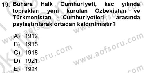 XIX. Yüzyıl Türk Dünyası Dersi 2020 - 2021 Yılı Yaz Okulu Sınav Soruları 19. Soru