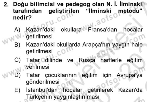XIX. Yüzyıl Türk Dünyası Dersi 2020 - 2021 Yılı Yaz Okulu Sınav Soruları 2. Soru