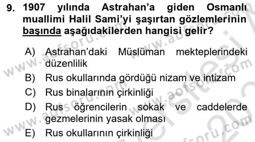 XIX. Yüzyıl Türk Dünyası Dersi 2020 - 2021 Yılı Yaz Okulu Sınav Soruları 9. Soru