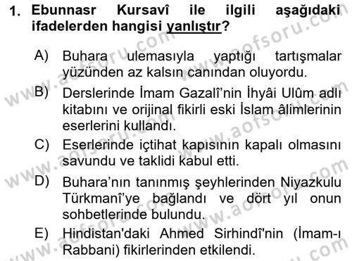XIX. Yüzyıl Türk Dünyası Dersi 2021 - 2022 Yılı (Vize) Ara Sınav Soruları 1. Soru
