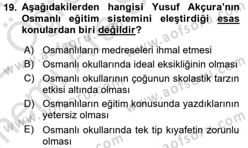 XIX. Yüzyıl Türk Dünyası Dersi 2021 - 2022 Yılı (Vize) Ara Sınav Soruları 19. Soru